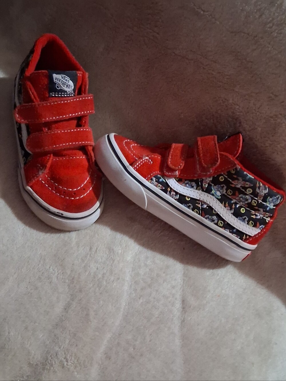Vans Kids Red High-Top Skate Shoes with Graphic Panels